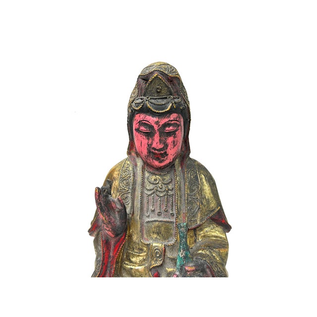 Vintage Chinese Wooden Carved Home Guardian Kwan Yin Figure For Sale - Image 4 of 7