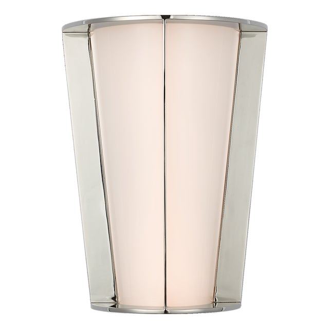 Barbara Barry for Visual Comfort Signature Phinn 12" Tapered Sconce in Polished Nickel with White Glass For Sale