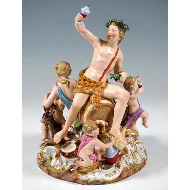 Ceramic Bacchanal with Wine Barrel Group attributed to Kaendler & Meyer for Meissen, Germany, 1870s For Sale - Image 7 of 13