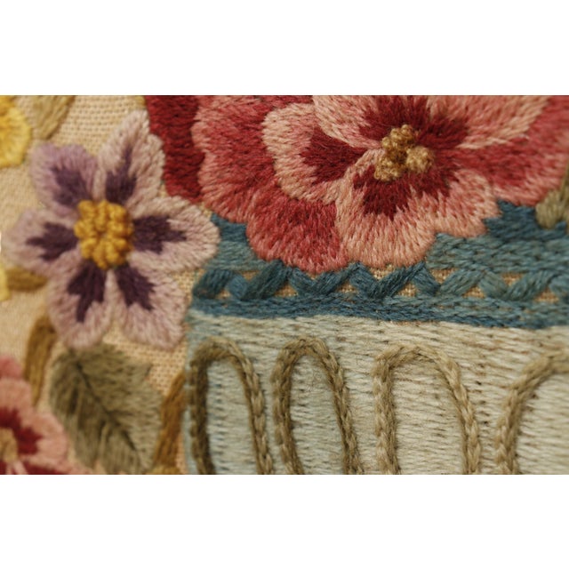 Crewel Hand Embroidered Floral Still Life For Sale - Image 4 of 8