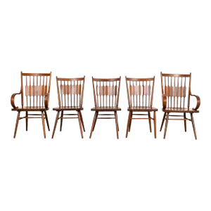 Kipp Stewart for Drexel Declaration Sculpted Walnut Dining Chairs, Set of Five