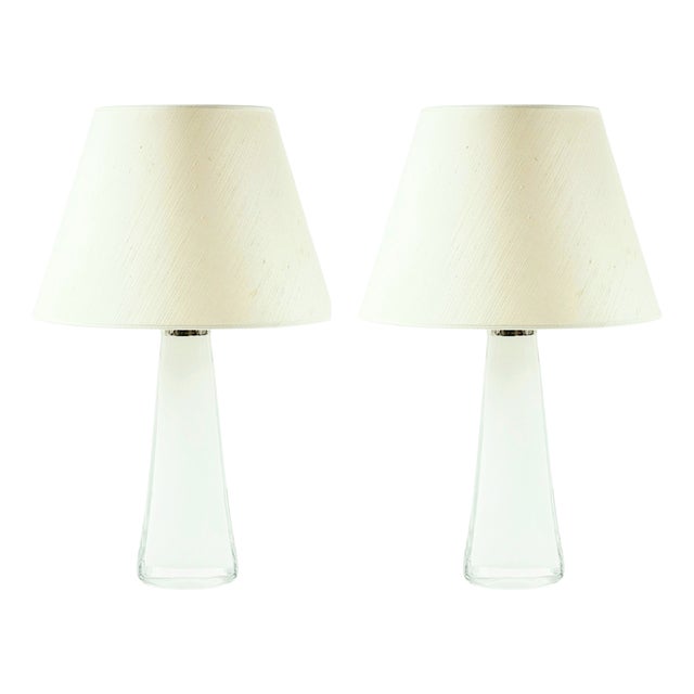 Scandinavian Glass and Chrome Table Lamps by Carl Fagerlund for Orrefors, Sweden, 1960s, Set of 2 For Sale