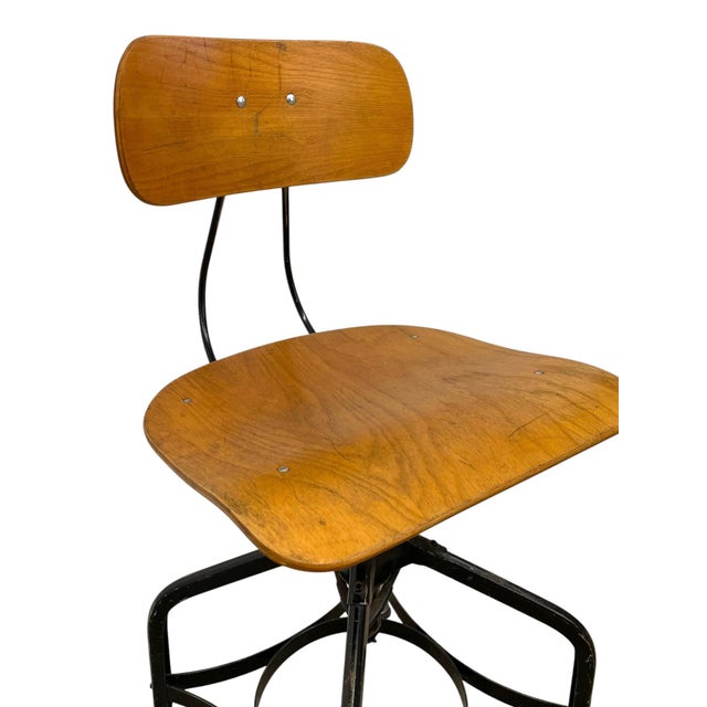 Industrial Vintage Industrial Adjustable Height Drafting Chair With Bentwood Seat For Sale - Image 3 of 10