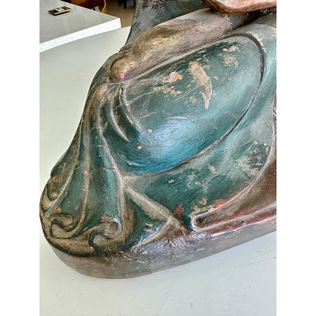 Antique Burmese Buddhist Monk Polychrome Wood Carving Statue For Sale - Image 13 of 18