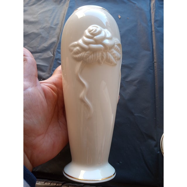 1980s Gorgeous Pair of Lenox Usa Embossed Floral Decorative Vases For Sale - Image 5 of 6