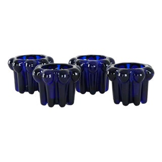French Cobalt Glass Candleholders from Reims, 1970s, Set of 4 For Sale