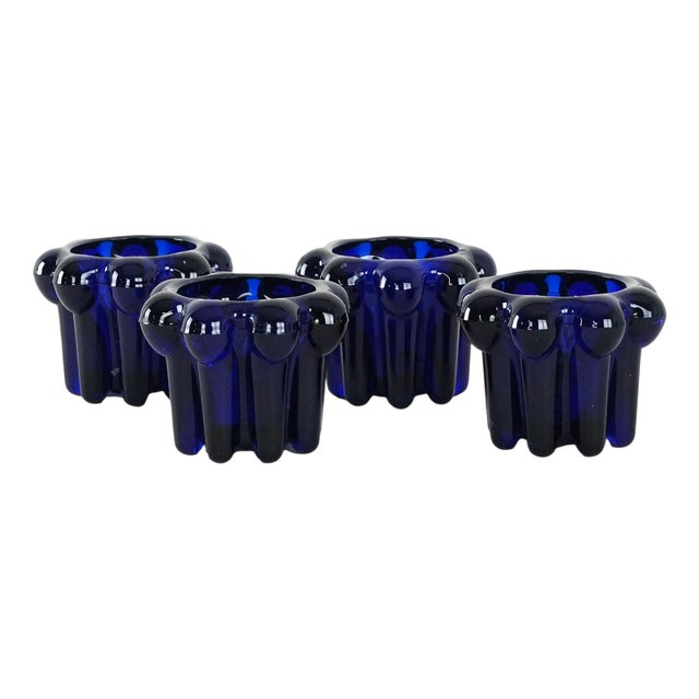 French Cobalt Glass Candleholders from Reims, 1970s, Set of 4 For Sale