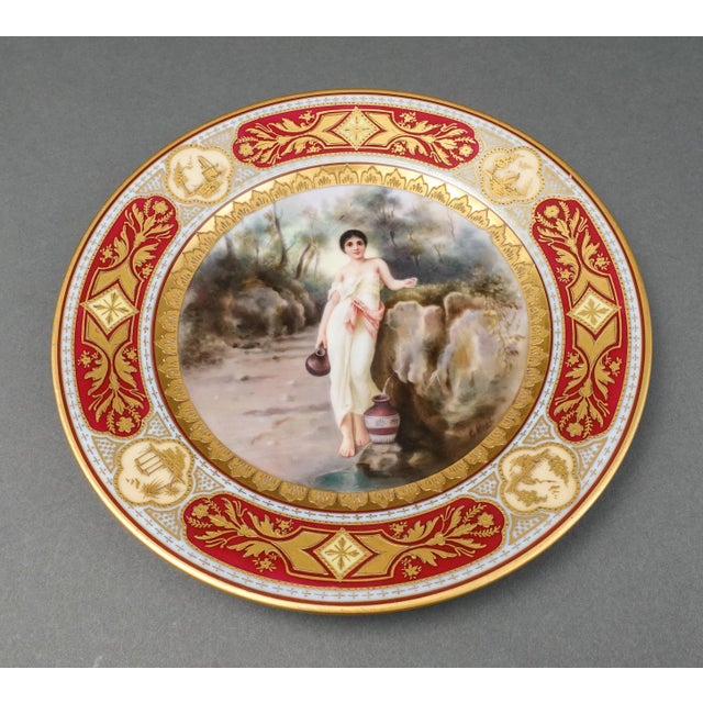 Mid-Century Modern Vintage Royal Vienna Austrian Antique Pomp Girl Porcelain Signed Cabinet Plate For Sale - Image 3 of 10