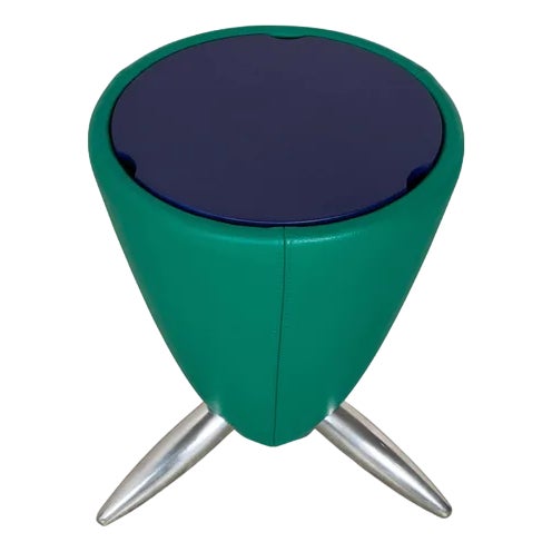 Pallone Leather Stool in Green & Blue from Leolux For Sale