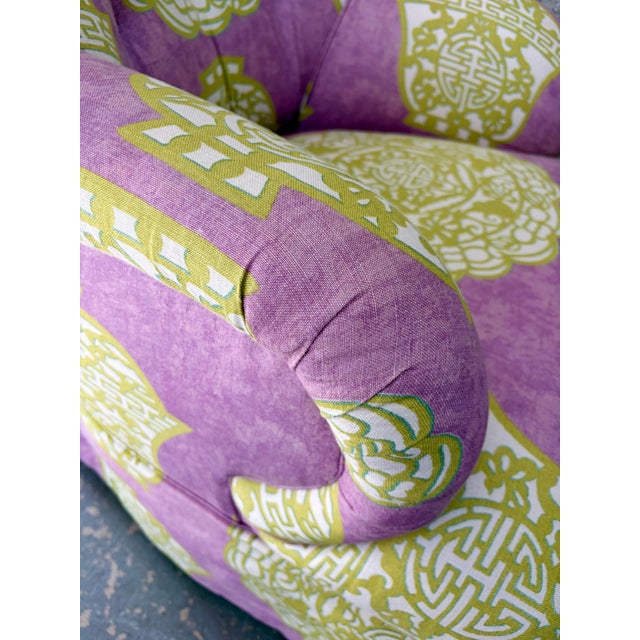 Chinoiserie / Hollywood Regency Fully Upholstered Lounge Chair by Laura Richard. Circa 1990s For Sale In Miami - Image 6 of 15