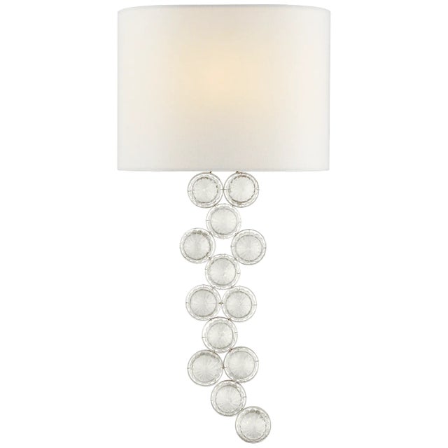 Milazzo Medium Left Sconce in Burnished Silver Leaf and Crystal with Linen Shade Designer: Julie Neill Height: 24"...