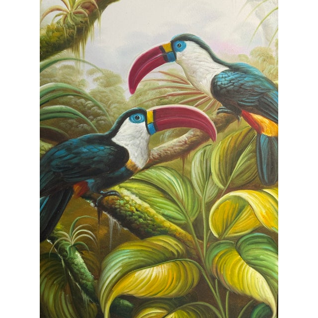 Late 20th Century Vintage Late 20th Century Toucans in Paradise Tropical Print in Ornate Gold Baroque Frame — Curated by Turtle and Crane Reproduction For Sale - Image 5 of 9