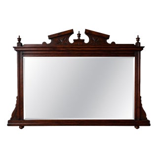 Large Victorian Carved Mahogany Overmantel Mirror with Architectural Pediment For Sale