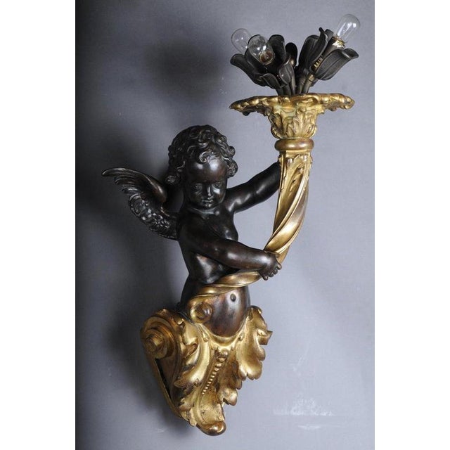 Putti Wall Lights in Bronze Gilded, 1870, Set of 2 For Sale - Image 10 of 18