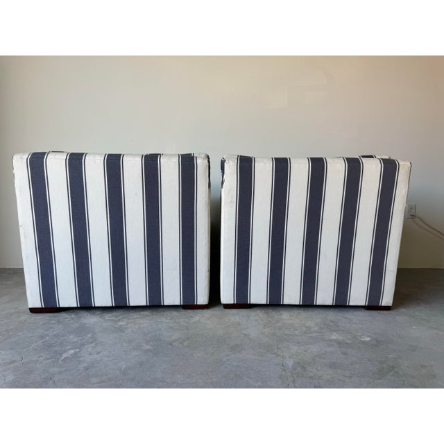 2000 - 2009 Ralph Lauren Striped Upholstered Arm Lounge Chairs – Pair For Sale - Image 5 of 12