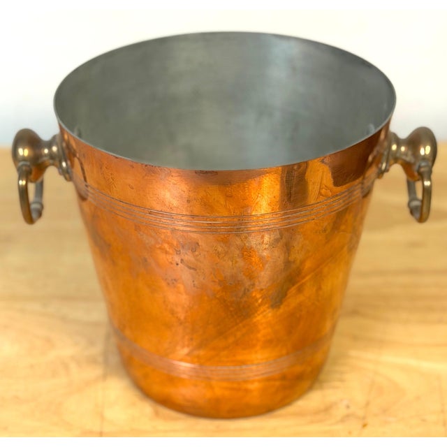 Modern Vintage French Copper & Brass Champagne Bucket Stamped “Made in France”, 1950s For Sale - Image 3 of 12