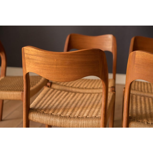 1960s Set of Six Danish Modern Teak and Paper Cord Niels O. Moller Dining Chairs 71 For Sale - Image 5 of 18