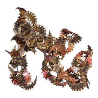 Silas Seandel Brutalist Mid Century Torch Cut Metal Wall Sculpture For Sale