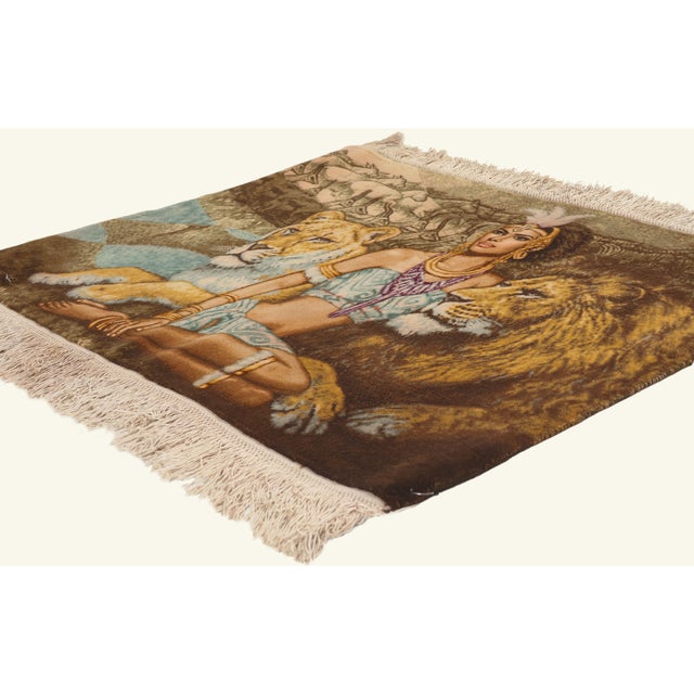 79753 Vintage Persian Pictorial Tabriz Rug, 03'00 x 02'04. The Sovereign Muse: A Vintage Persian Tabriz Masterpiece of...