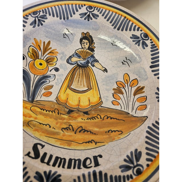 Decorative Rustic European Majolica Wall Plates of the 4 seasons. They are actually very shallow bowls. Excellent...