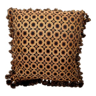 Vintage Boho Chic Macrame Fringed Decorative Pillow For Sale