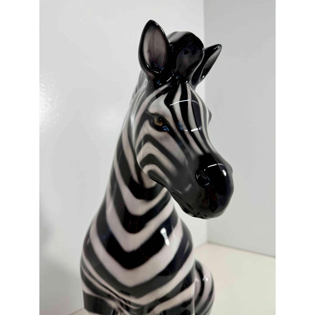 Black Seated Glazed Ceramic Zebra Sculpture, Bassano, 2000s For Sale - Image 8 of 11