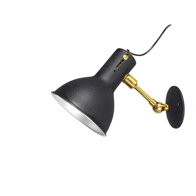 Mid-Century Adjustable Wall Lamps in Black Painted Aluminum and Brass, 1950s, Set of 2 For Sale - Image 4 of 13