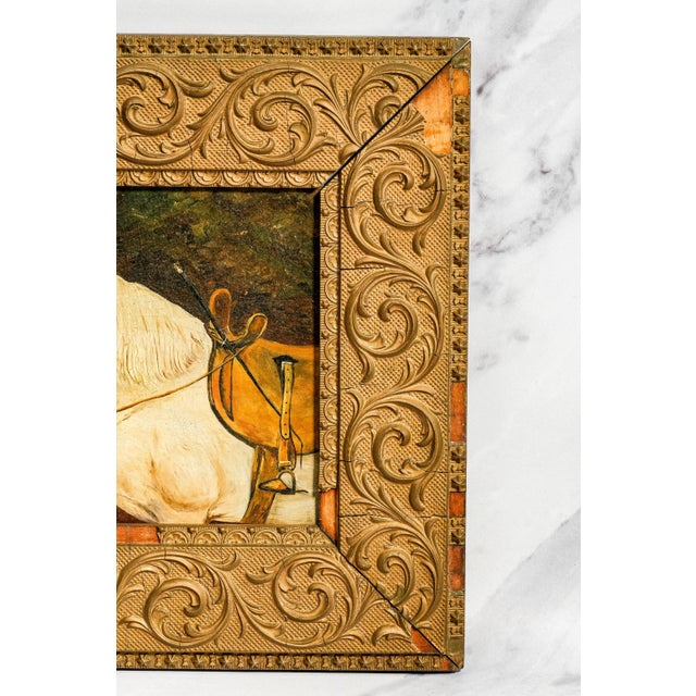 White Charming Antique 19th Century Equestrian Oil Painting White Horse Portrait Folk Art Equestrian English Country Home Decor For Sale - Image 8 of 14