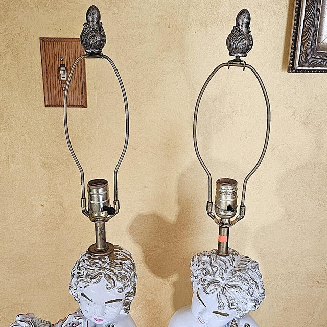 Ceramic Vintage Hand-Painted Italian Figural Table Lamps, a Pair For Sale - Image 7 of 18