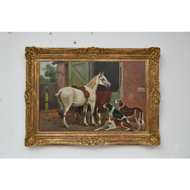 English 19th Century English Horse and Hound Oil Painting in Frame, Signed C. Goddard For Sale - Image 3 of 12