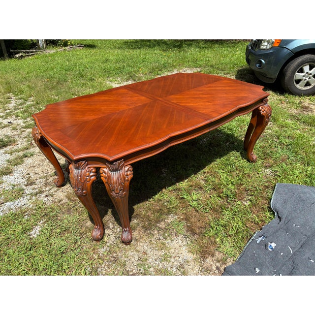 Chestnut Vintage French Provincial Louis XV Solid Cherry Parquetry Extension Dining Table For Sale - Image 8 of 12