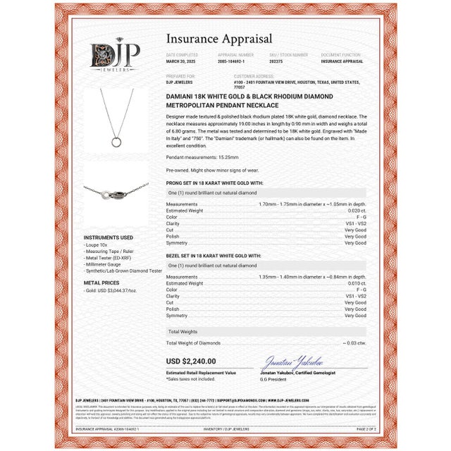 Early 21st Century Damiani 18k White Gold & Black Rhodium Diamond Metropolitan Pendant Necklace For Sale - Image 5 of 5