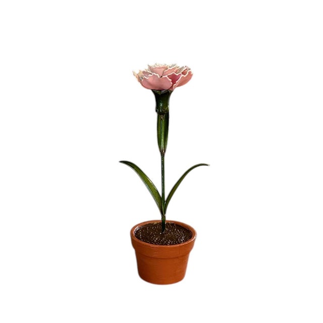 English Vintage Tole Pink & White Carnation Flower / Floral Paper Weight / Paperweight / Arrangement / Sculpture For Sale - Image 3 of 8