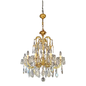 Art Nouveau Art Deco Style Brass Crystal Chandelier 1920