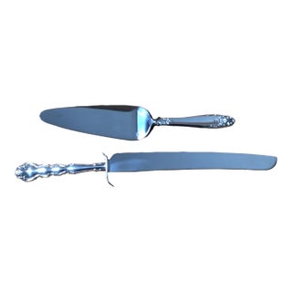 Prelude" Silver Cake Server by International and Oneida Sterling Silver Handle Cake Knife - 2 Piece For Sale