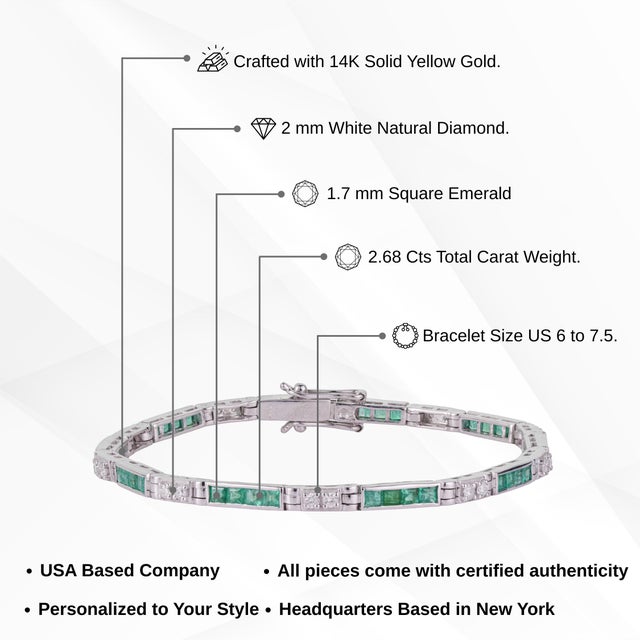 2.68 Ct Natural Emerald & Diamond Linear Stackable Tennis Bracelet - Anniversary Gift for Women For Sale - Image 10 of 12