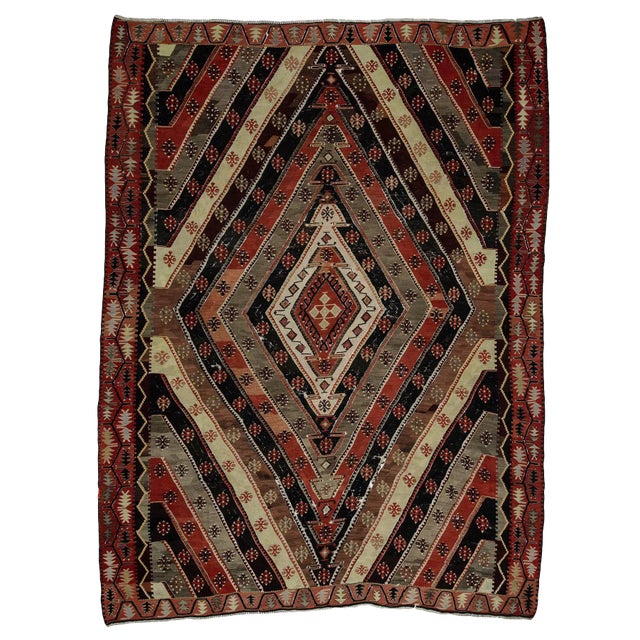Vintage Turkish Kilim Rug- 9′10″ × 13′5″ For Sale