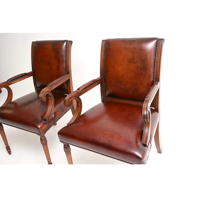 Vintage Georgian Style Leather Armchairs, 1950, Set of 2 For Sale - Image 4 of 8
