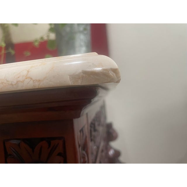 1990s Victorian Hand Carved Wood and Limestone Console Table For Sale - Image 9 of 12
