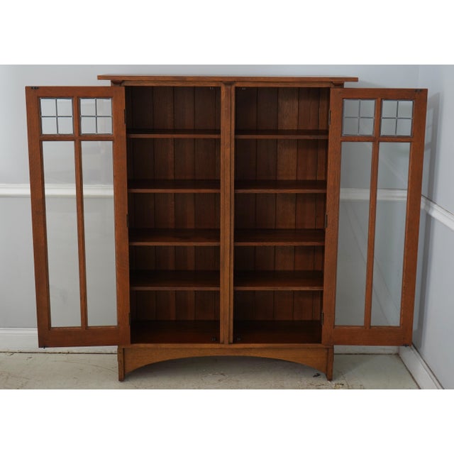 Mission Stickley 2 Door Mission Oak Leaded Door Bookcase For Sale - Image 3 of 16