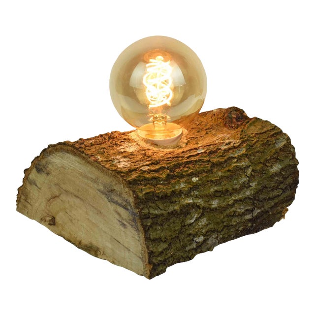 Contemporary Rustic Handmade Solid Reclaimed Natural Log Edison Filament Table Desk Lamp For Sale