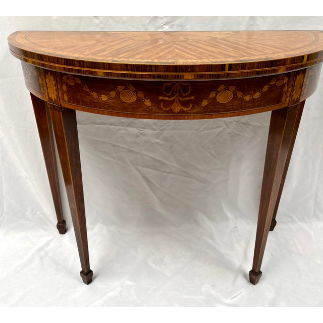 Baker Furniture Company Stately Homes of England and Scotland Collection. Demilune flip top game table. Green felt gaming...