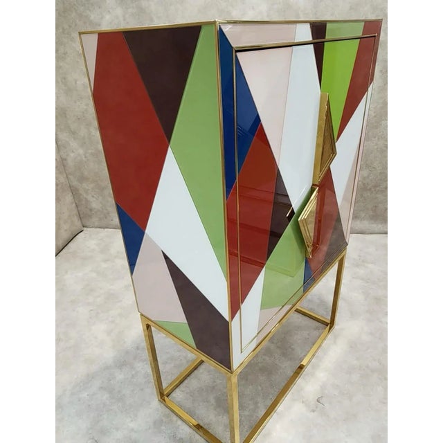Torino Reverse, Painted Glass and Brass 2 Door Dry Bar Cabinet by Johnathan Adler For Sale - Image 10 of 13
