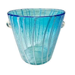 1960s Vintage Italian Hollywood Regency Pablo Venini Murano Glass Ice Bucket With Petite Bubbles For Sale