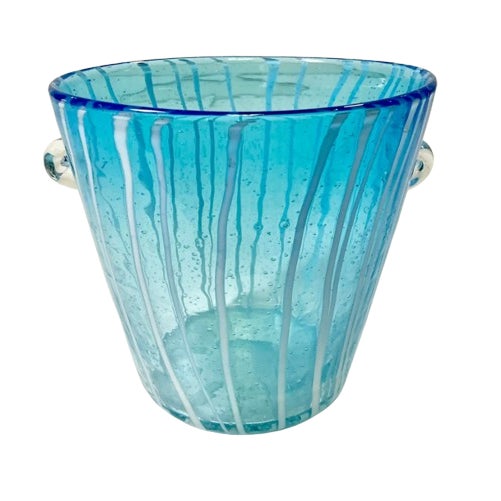 1960s Vintage Italian Hollywood Regency Pablo Venini Murano Glass Ice Bucket With Petite Bubbles For Sale
