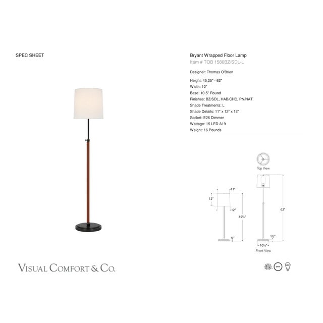 Thomas O'Brien by Visual Comfort Signature Bryant Wrapped Floor Lamp in Bronze and Saddle Leather with Linen Shade...