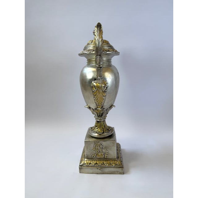 Silver Mid 20th Century Silver-Finished Bronze Lidded Urn – 24" For Sale - Image 8 of 10