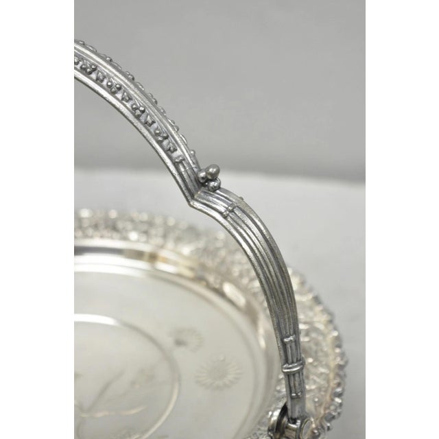 Early 20th Century Meriden Art Nouveau Silver Plated Floral Repousse Bread Pastry Brides Basket For Sale - Image 12 of 17