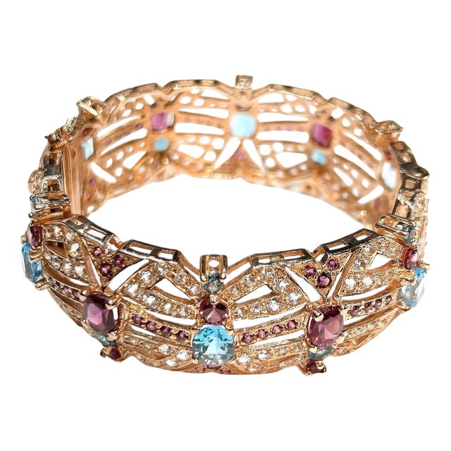 Bochic Capri Vintage 18K Gold & Silver Multi Gem Bangle with Garnet “Circa 1998” For Sale
