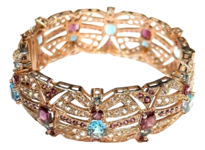 Bochic Capri Vintage 18K Gold & Silver Multi Gem Bangle with Garnet “Circa 1998”